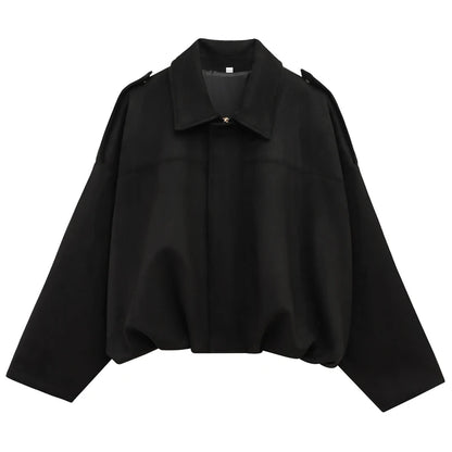 Women's Bomber Jacket Lapel Long Sleeve Zipper Suede Jacket Women 2025 High Street Cropped Racing Jackets Coats Outerwears