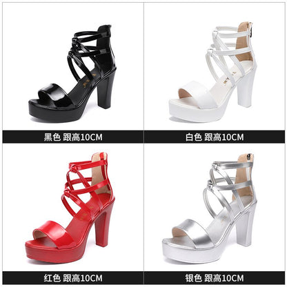 Big Size 34-43 Block designer Platform heels for women Sandals Wedding Shoes 2023 Summer High Heels Gladiator Sandals Patent Leather