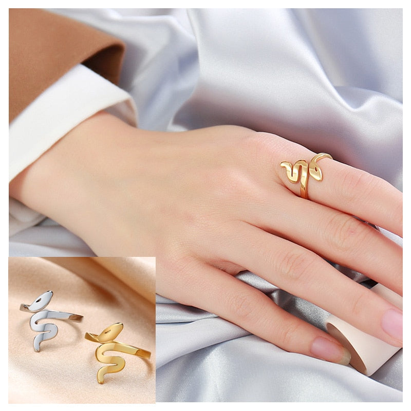 Snake Shape Ring Stainless Steel Jewelry Gold Color Bague Serpent Rings for Women Cute gift and Party Jewelry