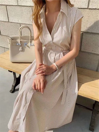 Summer 2023 Women Striped Raglan Sleeve Shirt Dress Embrace Korean Fashion with Elegant Long Dresses