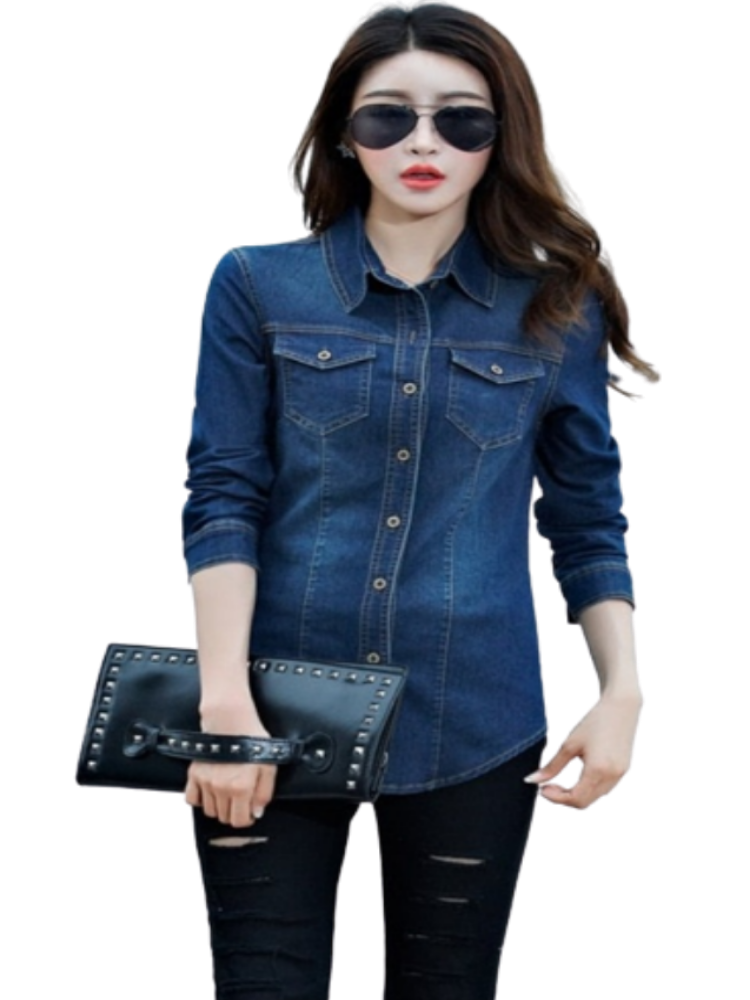 Jeans Shirt women Long Sleeve Slim Casual Vintage Elastic Ladies Denim Shirts Tops Blusas Feminina Woman Blouses and Tops 2023