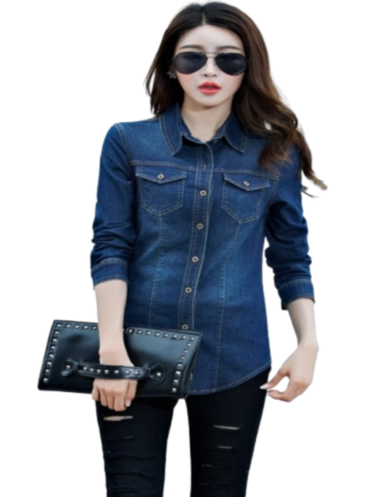 Jeans Shirt women Long Sleeve Slim Casual Vintage Elastic Ladies Denim Shirts Tops Blusas Feminina Woman Blouses and Tops 2023