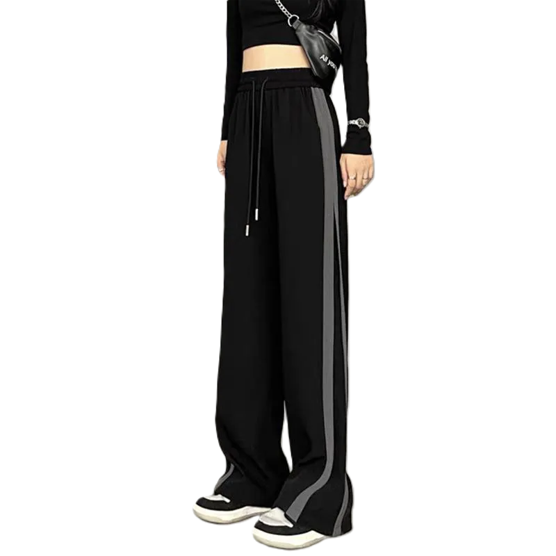 Fashion Side Stripe Patchwork Streetwear Sweatpants Spring Autumn Women's Casual Straight Wide Leg Trousers Loose Harajuku Pants