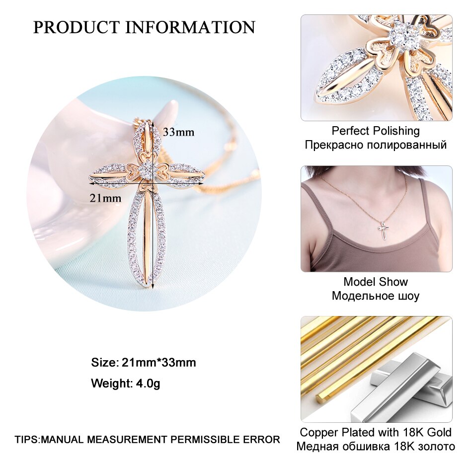 Flower Leaf Cross Trendy Crystal Pendant Necklaces for Women and Girl