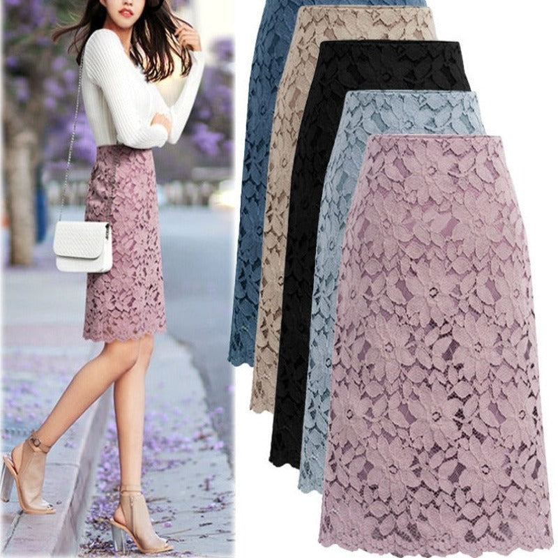 Women A-line Skirt Lace Elegant Office Skirts Womens Black Pencil Velvet Skirt For Women Warm Skirts Knee-length High Waist 