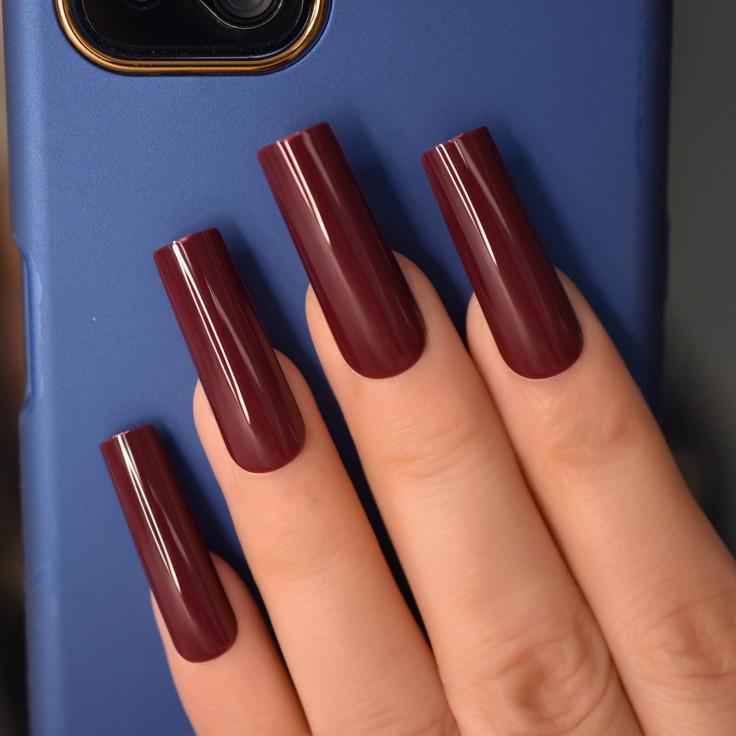 Extra Long Nail Tips Burgundy Red Wine Straight Tapered Square Full Cover / DIY Nail Art at Home