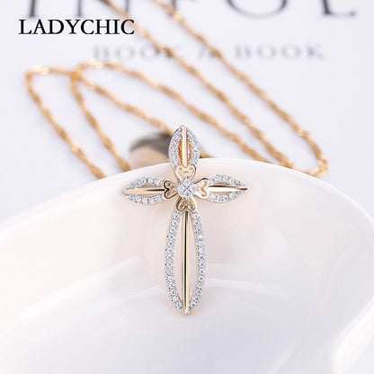 Flower Leaf Cross Trendy Crystal Pendant Necklaces for Women and Girl