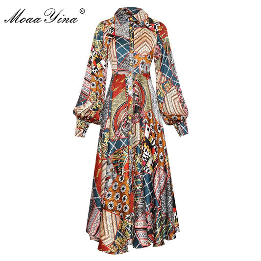 Vintage Print Dress Designer Women Spring Summer