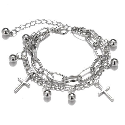 Thick Vintage Punk Metal Double Chain Pendant Bracelets