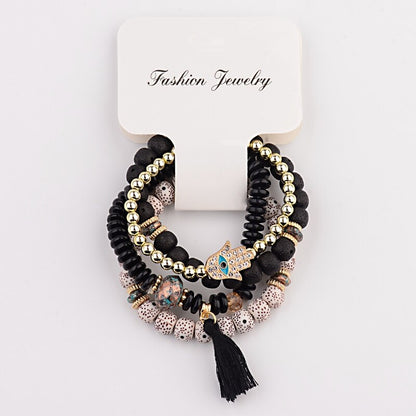 Vintage Bohemia Women Bracelets Set with Stone Beads and Tassel Pendants Bracelets 4Pcs/Lot