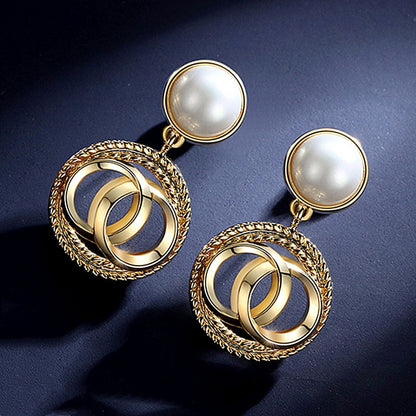 White Pearl Drop Earrings for Women Bohemian Golden Round Pearl for Wedding and Gift