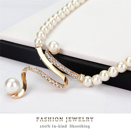 Elegant Wedding Party Pearl Rhinestone Necklace Earrings Set | Trendy 3-Piece Gift Set 2023