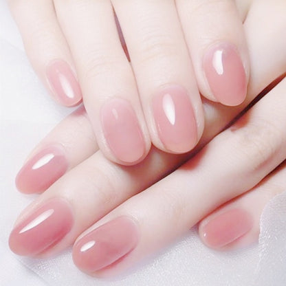 French Short False Nail Full Cover Crystal Elegant Pink Gradient Nails Ellipse Shape