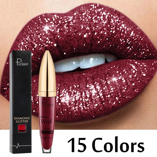 Matte Glitter Liquid Lipsticks Diamond Shiny Lip Gloss Waterproof Long Lasting Pearl Lipgloss