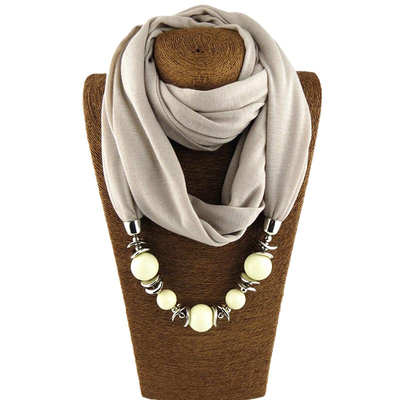 Fashion designer scarf Ethnic Chiffon Solid Collar Tassel Gorgeous beaded pendants jewelry Necklace Scarf Women Shawl Scarves