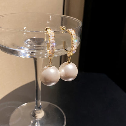 White Pearl Drop Earrings for Women Bohemian Golden Round Pearl for Wedding and Gift