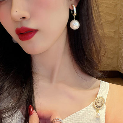 White Pearl Drop Earrings for Women Bohemian Golden Round Pearl for Wedding and Gift