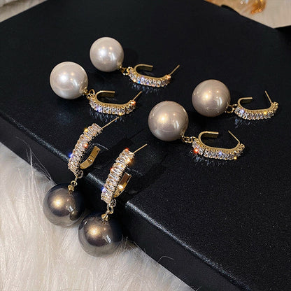 White Pearl Drop Earrings for Women Bohemian Golden Round Pearl for Wedding and Gift