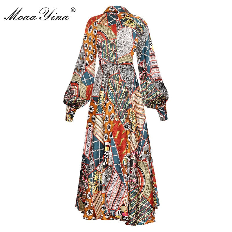 Vintage Print Dress Designer Women Spring Summer