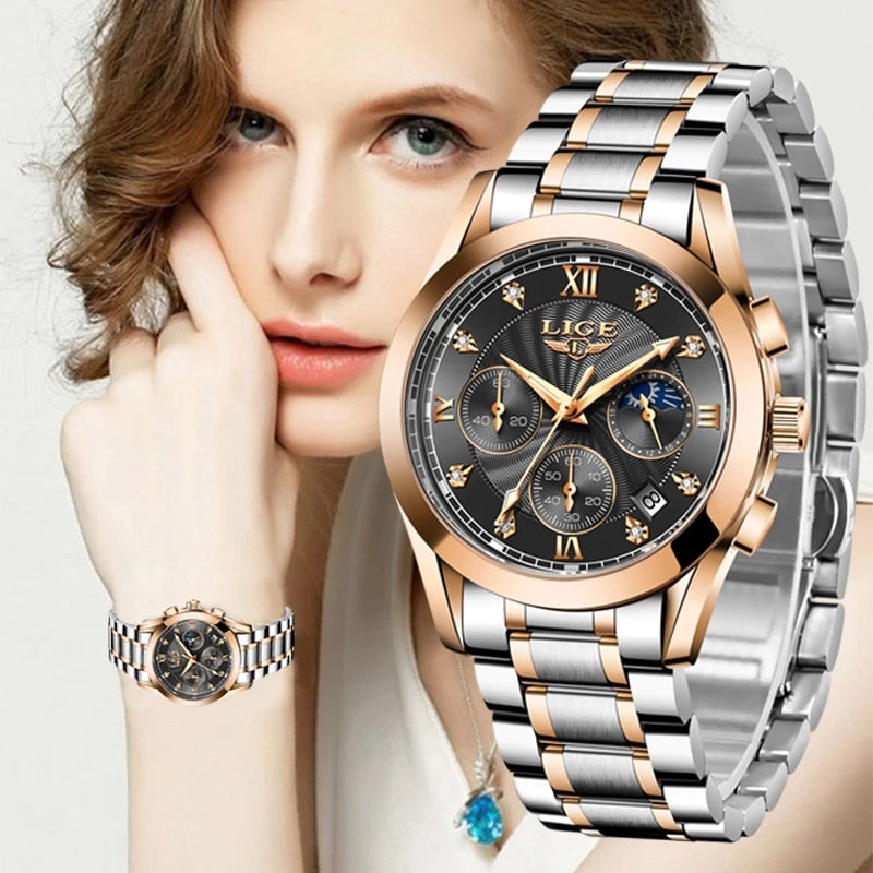 Steel LIGE 2023 New Fashion Women Luxury Watches