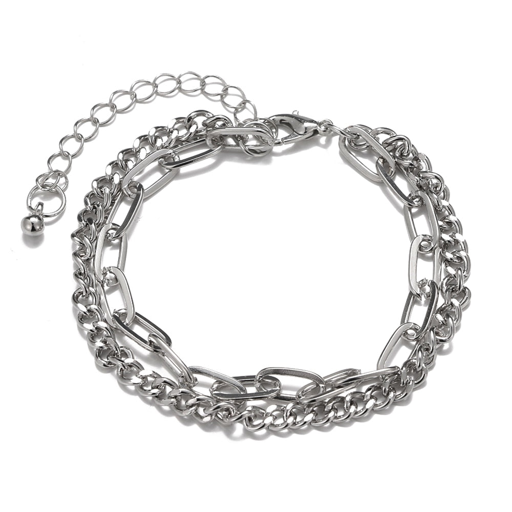 Thick Vintage Punk Metal Double Chain Pendant Bracelets