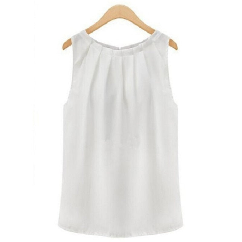 2023 New Summer Blouse Fashion Sleeveless Round Neck Chiffon Dress