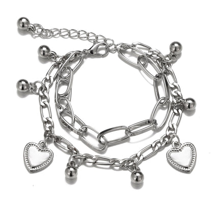 Thick Vintage Punk Metal Double Chain Pendant Bracelets