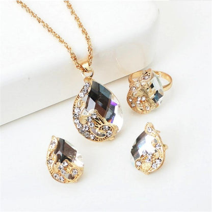 Exquisite Double Heart Necklace Earrings Bracelet Jewellery Gift Set