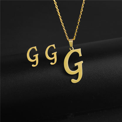 Alphabet Pendant Chain Charm Necklaces And Letter Earrings Gift Sets