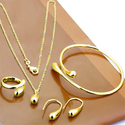 Exquisite Double Heart Necklace Earrings Bracelet Jewellery Gift Set