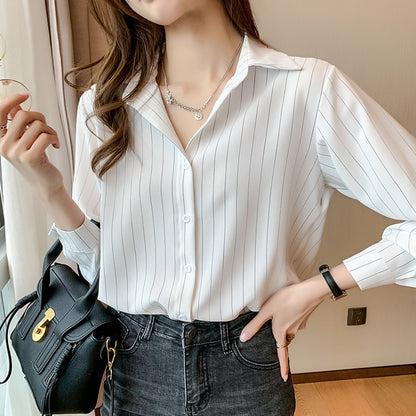 Chiffon Long Sleeve Shirt Tops Woman White Blouse