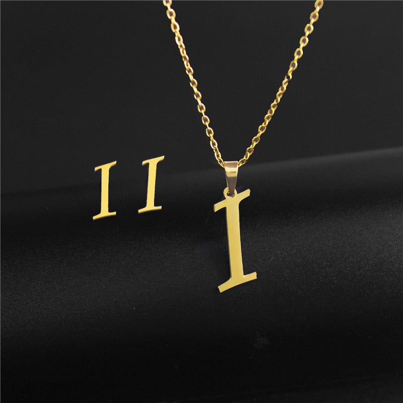 Alphabet Pendant Chain Charm Necklaces And Letter Earrings Gift Sets