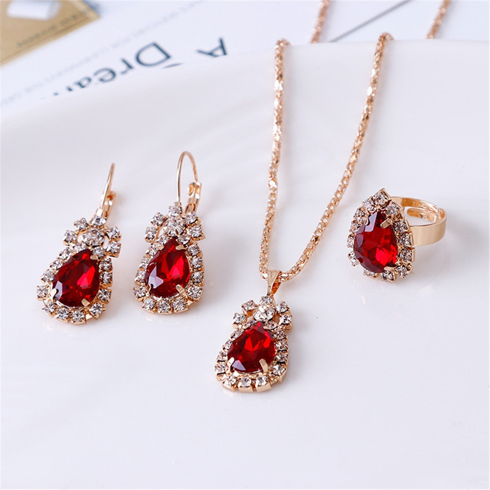 Exquisite Double Heart Necklace Earrings Bracelet Jewellery Gift Set