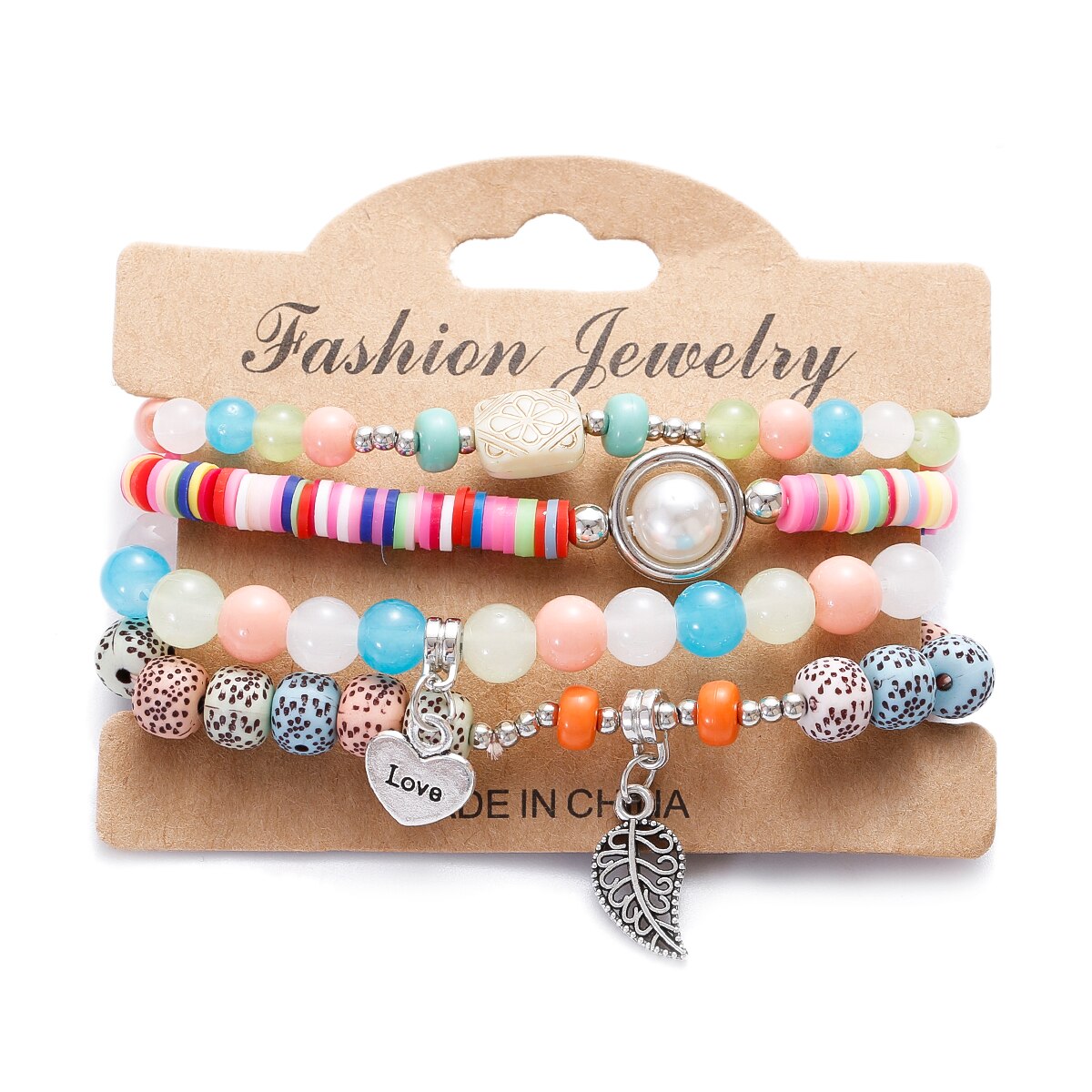 Vintage Bohemia Women Bracelets Set with Stone Beads and Tassel Pendants Bracelets 4Pcs/Lot