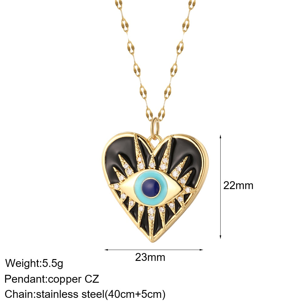 Heart Evil Blue Eye Sun Necklaces for Women