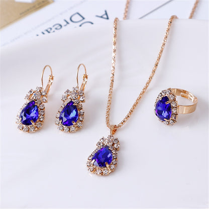 Exquisite Double Heart Necklace Earrings Bracelet Jewellery Gift Set