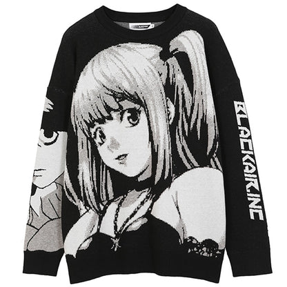 Anime Death Note Sweater Knit T-shirt Cosplay Costume Harajuku Tube Tops Outfit Long Sleeve Loose Sweater for Men and Women