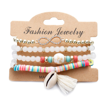 Vintage Bohemia Women Bracelets Set with Stone Beads and Tassel Pendants Bracelets 4Pcs/Lot