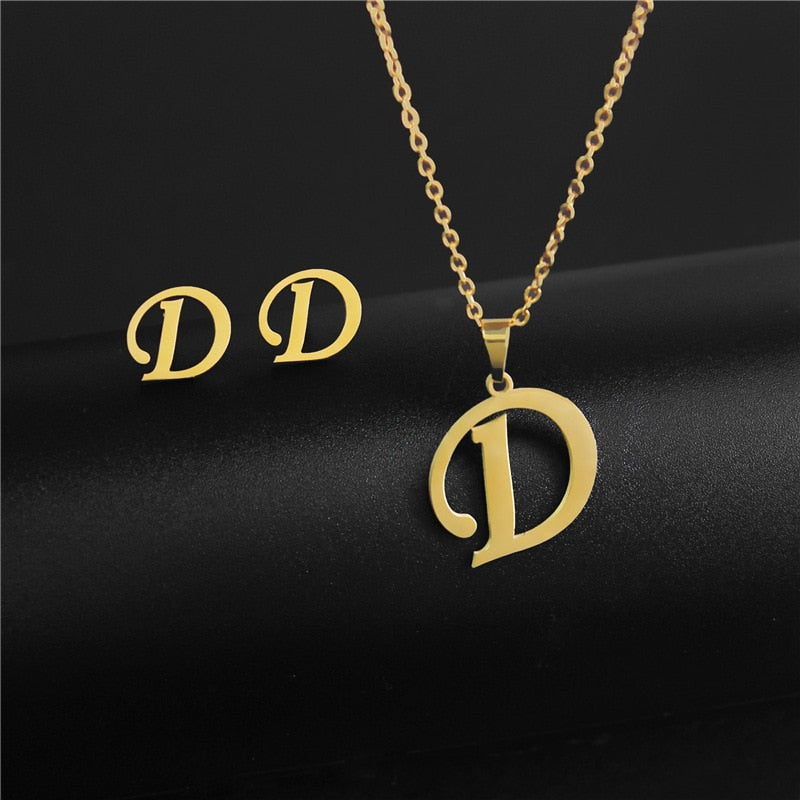 Alphabet Pendant Chain Charm Necklaces And Letter Earrings Gift Sets