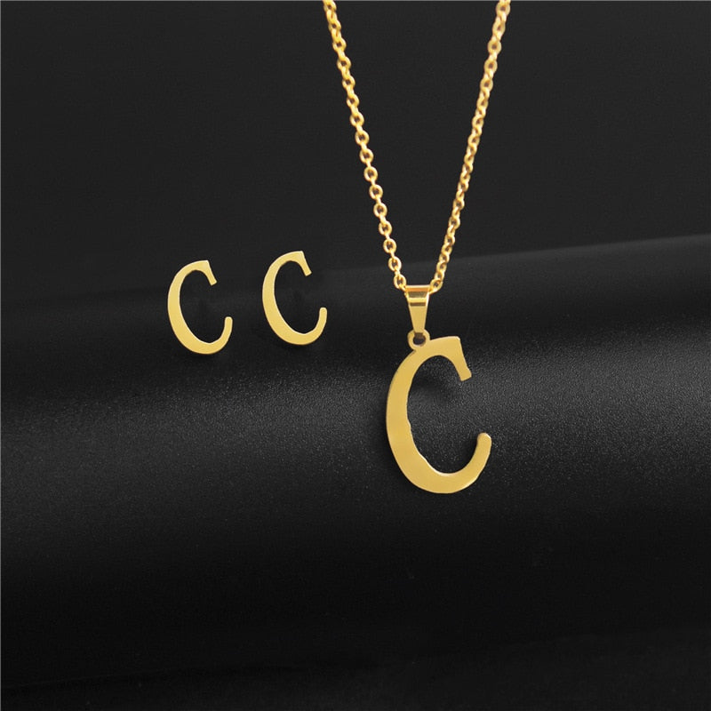 Alphabet Pendant Chain Charm Necklaces And Letter Earrings Gift Sets