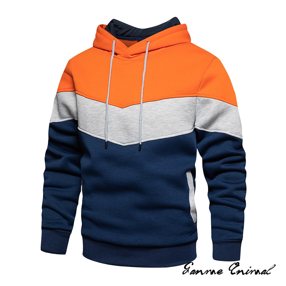 Casual Streetwear Style Men's Autumn Winter Patchwork Hoodies and Sportswear Sweatshirts for Warmth and Comfort