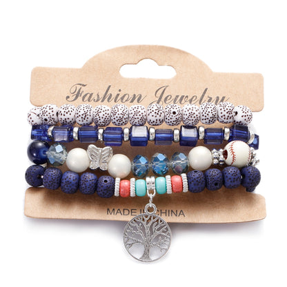 Vintage Bohemia Women Bracelets Set with Stone Beads and Tassel Pendants Bracelets 4Pcs/Lot