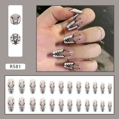 Short False Press on Nail Tip with Glue Designs Detachable Reusable Fake Nails 24Pcs/Set  with Nail Art DIY Tips