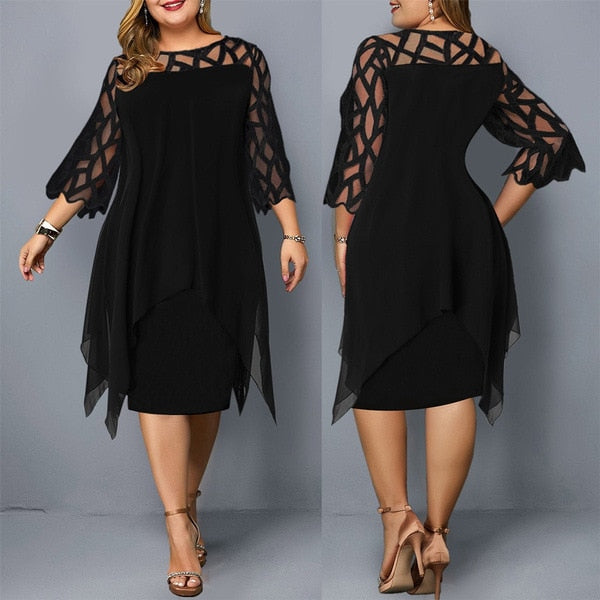 New Elegant Lace Mesh Sexy Hollow Out Oversize Dress Loose Casual Vestidos