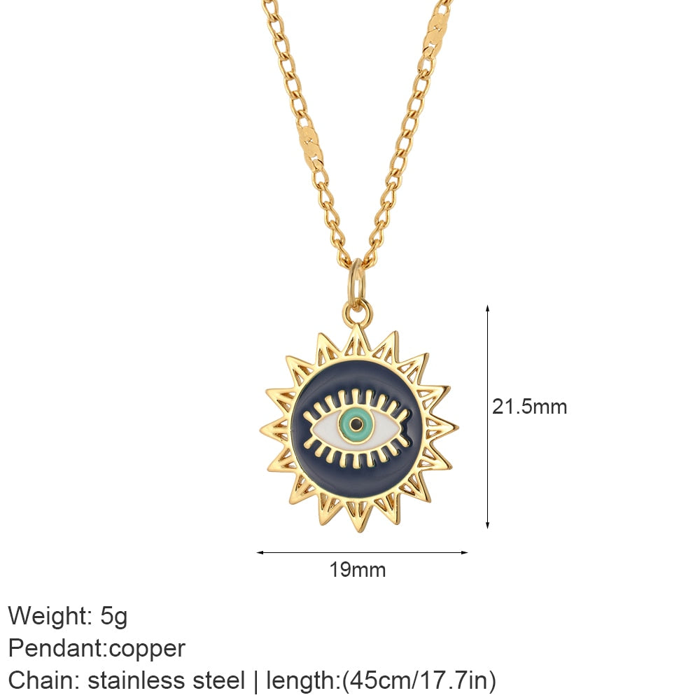 Heart Evil Blue Eye Sun Necklaces for Women