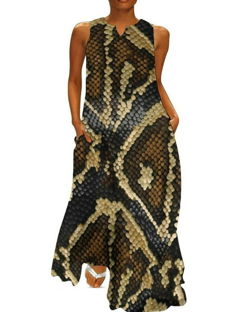 Snake skin Python Dress Summer Animal Skin Print Fashion Bohemia Long Dresses Ladies Custom Vintage Maxi Dress