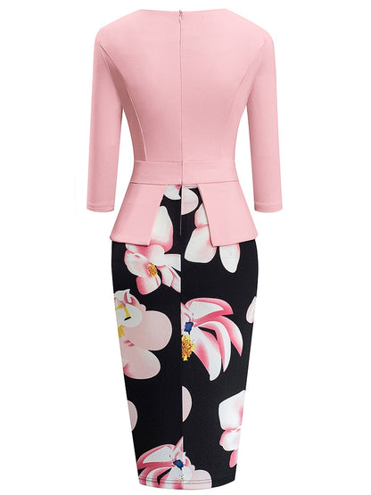 Floral Patchwork Zip Back Bodycon Summer Office Dress