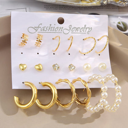 Trendy Jewerly 2023 Accessories 17 KM Gold Color Pearl Hoop Earrings Set for Women Girls