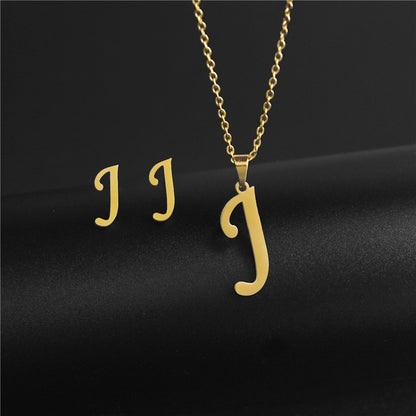 Alphabet Pendant Chain Charm Necklaces And Letter Earrings Gift Sets