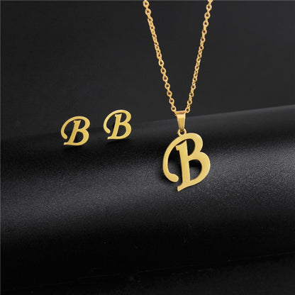 Alphabet Pendant Chain Charm Necklaces And Letter Earrings Gift Sets